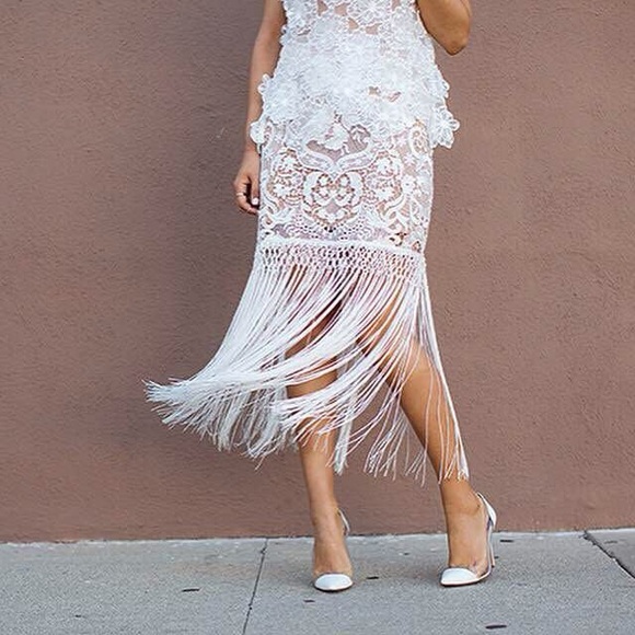 Self-Portrait Dresses & Skirts - Self-Portrait Ivory Lace Dress with Fringe